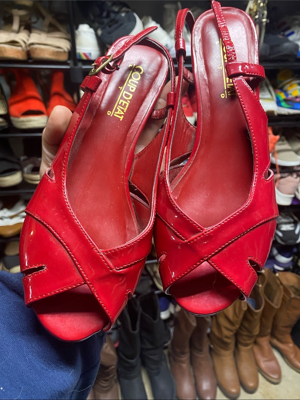 Coupe D'Etat Red Patent Slingback Sandals